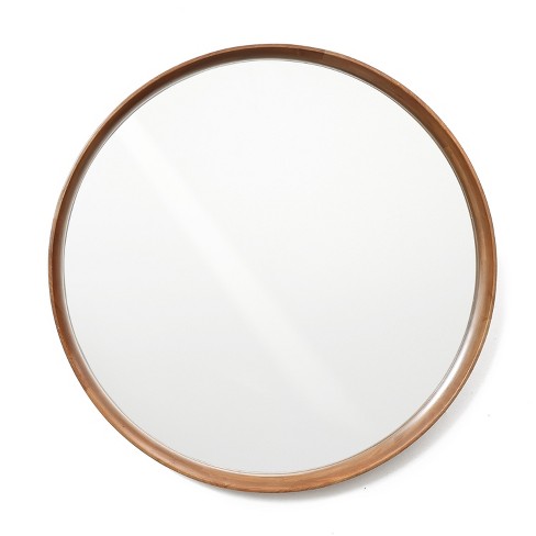 LuxenHome Natural Rubberwood Frame Round Wall Mirror Brown - image 1 of 4