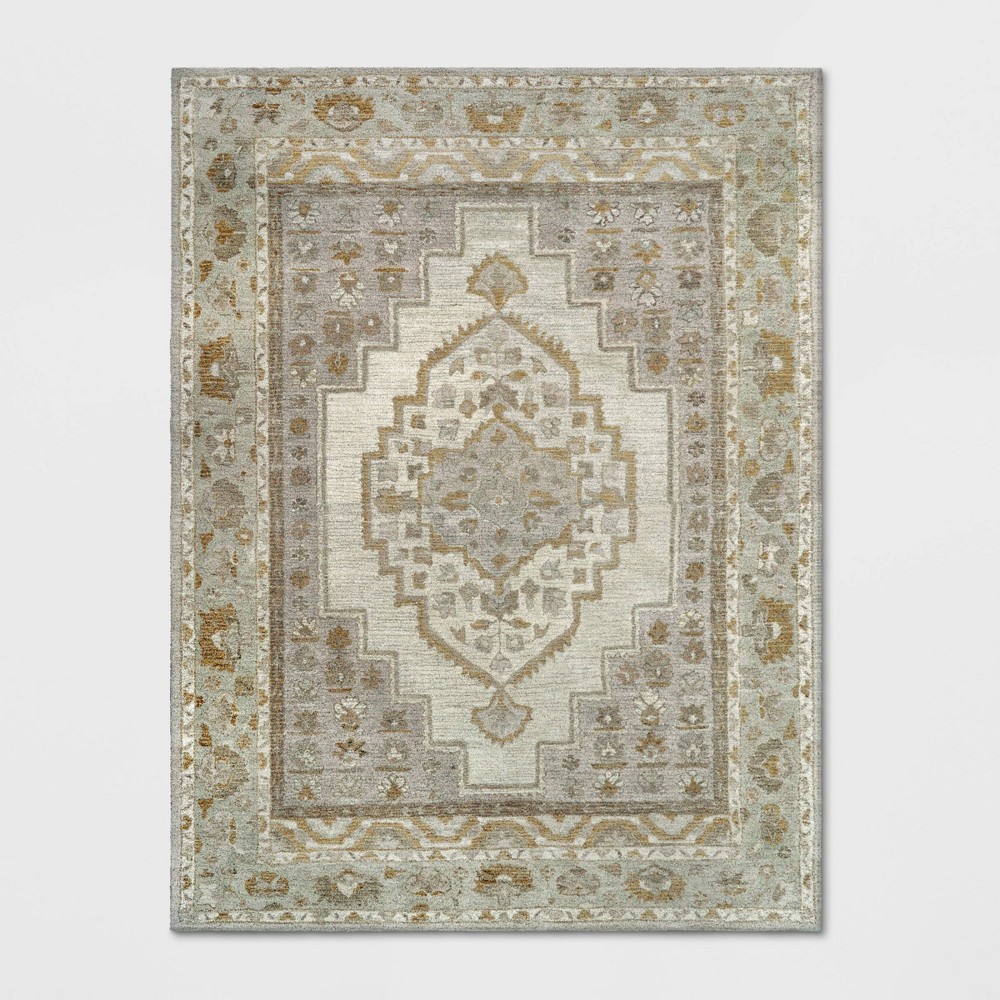 Photos - Area Rug 9'x12' Wool Tufted Geometric Persian Style  Cream - Threshold™