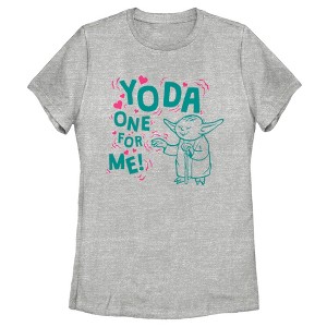 Women's Star Wars Valentine's Day Yoda One for Me! Force T-Shirt - 1 of 4