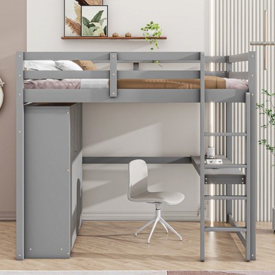 NicBex Full Size Loft Bed with Desk & Built-in Wardrobe,Spacious Wooden Storage Loft Bed with Shelves & Drawers,Loft Bed for Kids,Teen,Adults