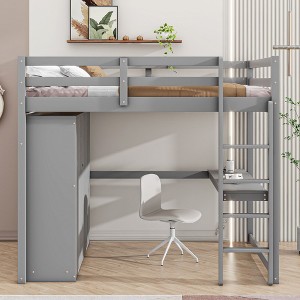 NicBex Full Size Loft Bed with Desk & Built-in Wardrobe,Spacious Wooden Storage Loft Bed with Shelves & Drawers,Loft Bed for Kids,Teen,Adults - 1 of 4