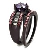 Slickblue Women’s Dual-Band Ring Set, Amethyst CZ with Pink & Clear Accents, Dark Brown Stainless Steel, Sizes 5–10 - 4 of 4