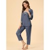 Allegra K Women’s Soft V Neck 3/4 Sleeves Lace Insert Two-Piece Pajama Sets - 4 of 4