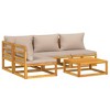 vidaXL Patio Furniture Set - 5 Piece Sectional Sofa with Taupe Cushions, Solid Acacia Wood, Modular Design, Garden Lounge Set - 3 of 4