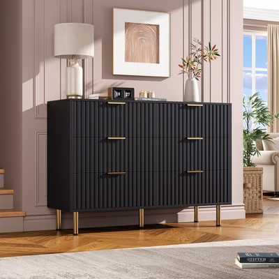 Fluted 6 Drawer Storage Dresser, Tall Modern Chest with Ample Deep Drawers and Wide Top, Wooden Organizer for Living Room, Hallway