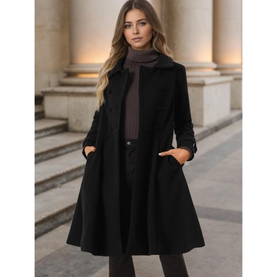 Allegra K Women's Winter Vintage Collared A-Line Double Breasted Long Swing Overcoat Large Black — фото 2