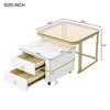 2-in-1 Nesting Coffee Table,  Side Table End Table Set with Wheels, Drawers and Tempered Glass 4W, Gold+White/Black -ModernLuxe - 3 of 4