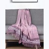 HomeRoots 50" X 60" Pink Woven Cotton Striped Throw Blanket with Tassels and Embroidery - 2 of 4