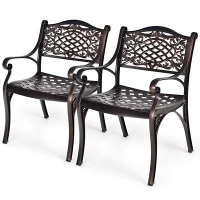 Tangkula 2/4 Pieces Outdoor Bistro Dining Chair Set All-Weather Cast Aluminum Chairs with Armrests and Curved Seats
