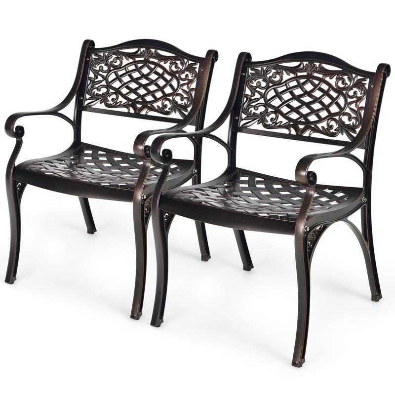 Tangkula 2/4 Pieces Outdoor Bistro Dining Chair Set All-Weather Cast Aluminum Chairs with Armrests and Curved Seats, 1 of 10