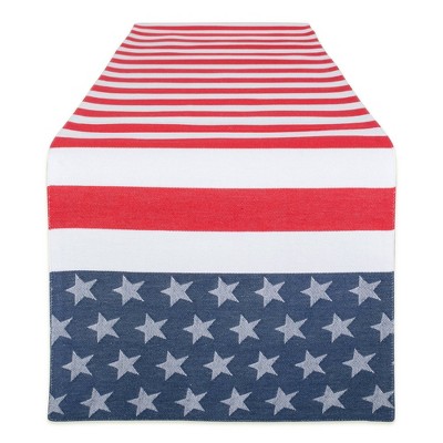 72" x 14" Cotton Stars and Stripes Jacquard Kitchen Table Runner - Design Imports