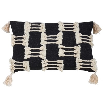 Saro Lifestyle Tri-Line Frayed Throw Pillow With  Down Filling
