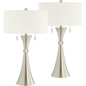 360 Lighting Modern Table Lamps Set of 2 with Dimmers 28" Tall Silver Metal White Drum Shade for Bedroom Living Room Bedside House - 1 of 4