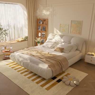 Sapphtopaz Bed Frame Luxury Upholstered Platform Bed with Oversized Padded Backrest and Solid Wood Frame, Solid Wood Slats, No Box Spring Needed