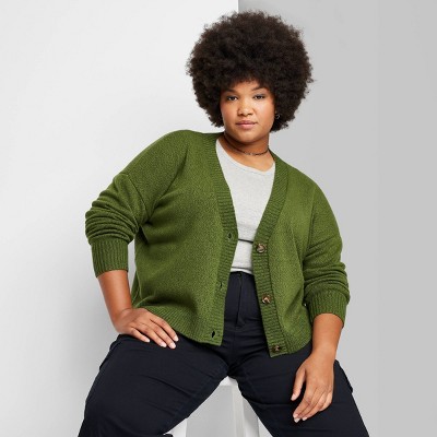 Women's Slouchy Button-front Cardigan - Wild Fable™ Dark Green 4x : Target