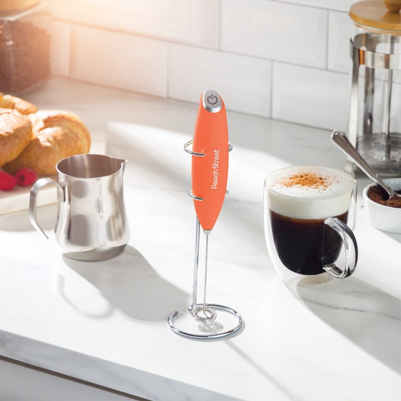 Peach Street Powerful Handheld Milk Frother, Mini Frother Wand, Battery Operated Stainless Steel Mixer, With Stand. for Milk, Latte, 2 of 9