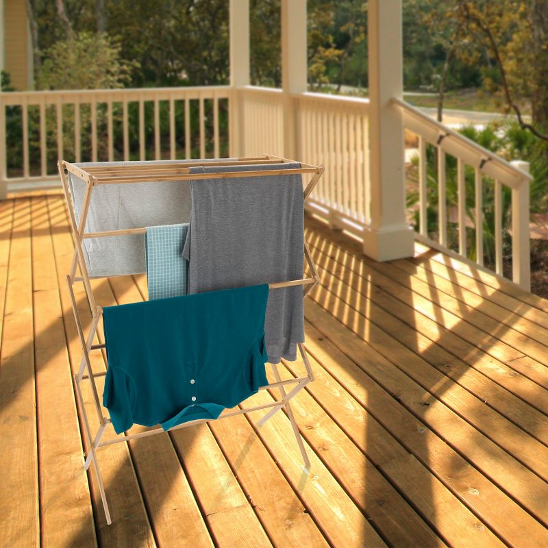 Bamboo Clothes Drying Rack - Collapsible and Compact for Indoor/Outdoor Use - Portable Wooden Rack for Hanging and Air-Drying Laundry by Lavish Home, 2 of 8