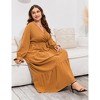 Plus Size Women's V Neck Long Sleeve Maxi Dress with Belt Flowy Elegant Floor Length Dress - 4 of 4