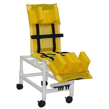 MJM International Corporation Small 14 in internal width  bathing chair 3 in twin casters 22 in height from floor to top of seat 125 lbs wt