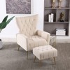 Accent Chair With Ottoman Set Of 2, Velvet Button Armchair With Backrest, Modern Upholstered Sofa Chair With Metal Legs For Living Room - 4 of 4