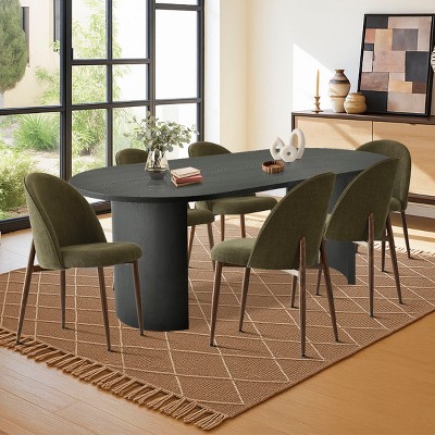 Modern Dining Set for 6,Oval 79" Black Dining Table & Upholstered Armless Dining Chair with Walnut Metal Legs for Dining Room,Farmhasue-Tanpinhause