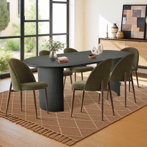 Modern Dining Set for 6,Oval 79" Black Dining Table & Upholstered Armless Dining Chair with Walnut Metal Legs for Dining Room,Farmhasue-Tanpinhause - 1 of 4