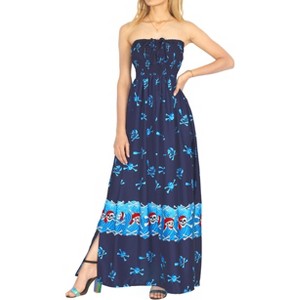 LA LEELA Women's Beach Pirates Evening Party Halter Caribbean Pirate Maxi Dress Elastic Tube Top for Women One Size Skull Crossbones, Blue - 1 of 4