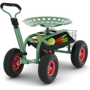 Heavy-Duty Rolling Garden Cart with Swivel Seat & Tool Tray,All-Terrain Wheels, Adjustable Height,for Planting, Weeding, and Yard Work,steel - 1 of 4