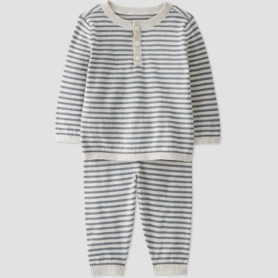 Image of Little Planet by Carter’s Organic Baby 2pc Striped Top and Bottom Set - Heather Gray 3M