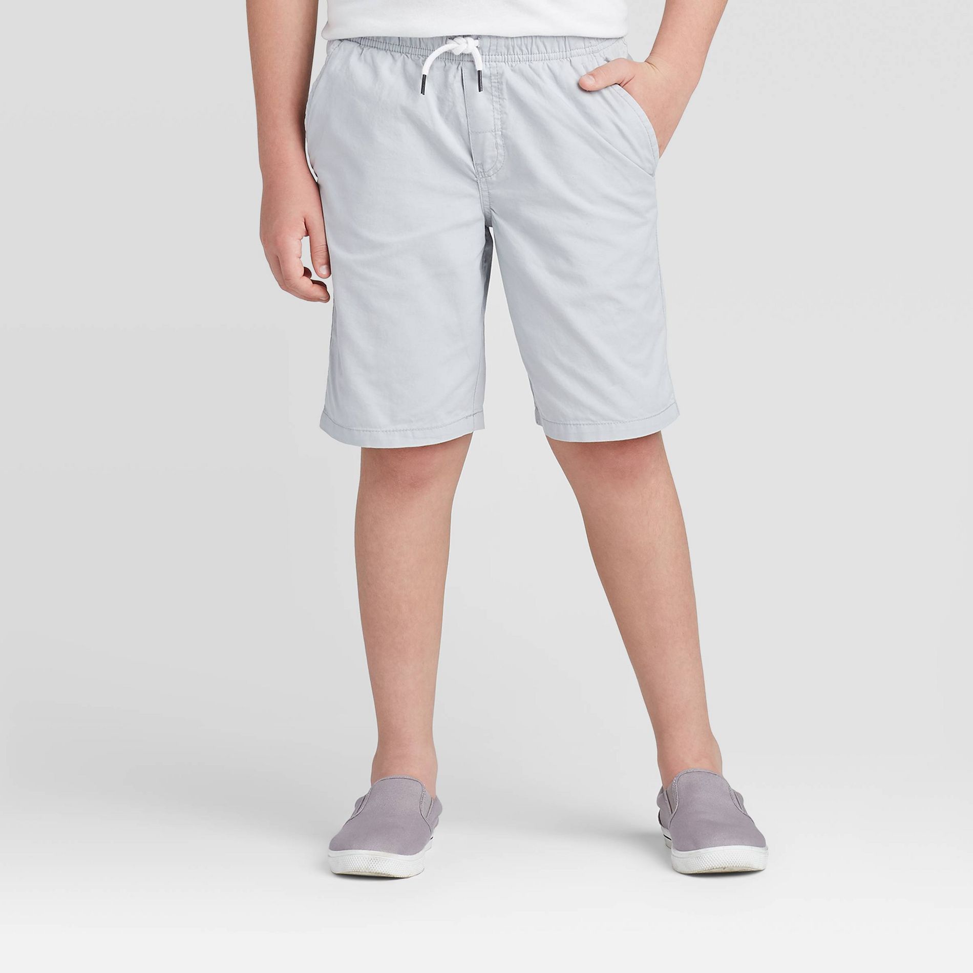 Boys' Playwear 'At the Knee' Pull-On Shorts - Cat & Jack™ Light Gray XL: Cotton Twill, Side Pocket