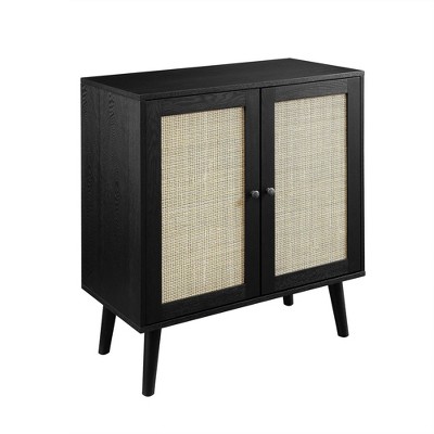 Modern Boho Wood and Rattan 2 Door Accent Cabinet - Saracina Home