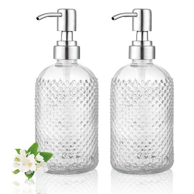 LunaLulinlk 12oz Soap Dispenser 2 Pack Clear Glass for Kitchen Sink, Bathroom (Transparent)
