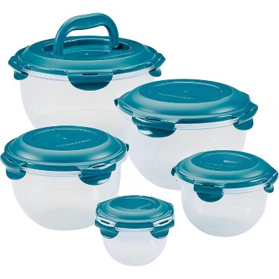 10-PC Leak-Proof Nestable Food Storage Bin Set, Clear with Teal Lids