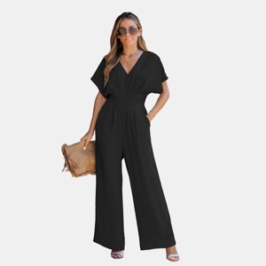 Women's Breezy Crinkled Chiffon Surplice Neckline Wide Leg Jumpsuit - Cupshe - 1 of 4