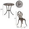 Antique Bronze Cast Aluminum Bistro Set 3-Piece - Ornate Garden Table & Lattice Chairs with Tulip Motifs - 4 of 4
