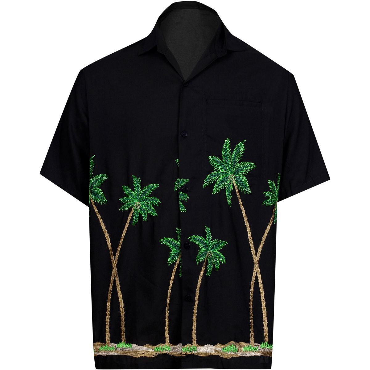 LA LEELA Men's Casual Button Down Short Sleeves Hawaiian Shirt Beach Aloha Party Holidays Shirts Summer Stylish Vacation Tops XS Natural Black_AE7
