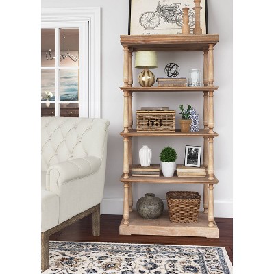 Maxwell Natural Wood 60" 4-Tier Bookshelf with Distressed Finish