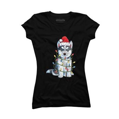 Junior's Design By Humans Siberian Husky Santa Christmas Tree Lights Xmas Gifts Boys T-Shi By NekoShop T-Shirt