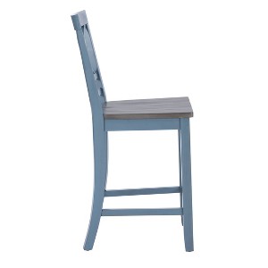 Set of 2 24.25" Romy X-Back Counter Height Barstools Blue Wood Finish/Dark Gray - Powell: Rustic Farmhouse, Armless Design, Wood Frame - 1 of 4
