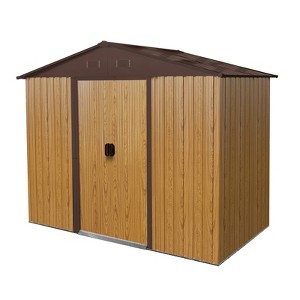 Vynxaria 8x4FT Outdoor Metal Storage Shed with Foundation & Sliding Lockable Door, Sloped Roof for Backyard/Patio/Lawn, Coffee - 1 of 4