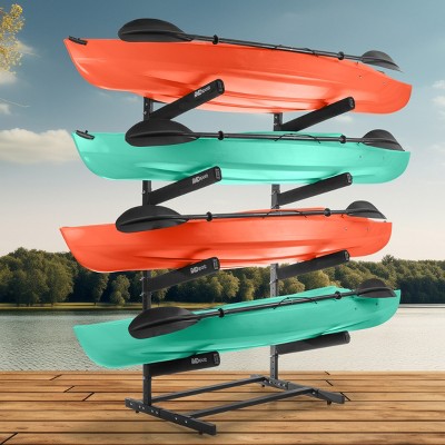 Black Heavy-Duty Steel Adjustable 4-Level Kayak Storage Rack