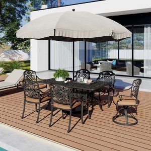 Dining Table with 2" Umbrella Hole and Adjustable Foot Pads for Garden, Backyard, Deck - 1 of 4