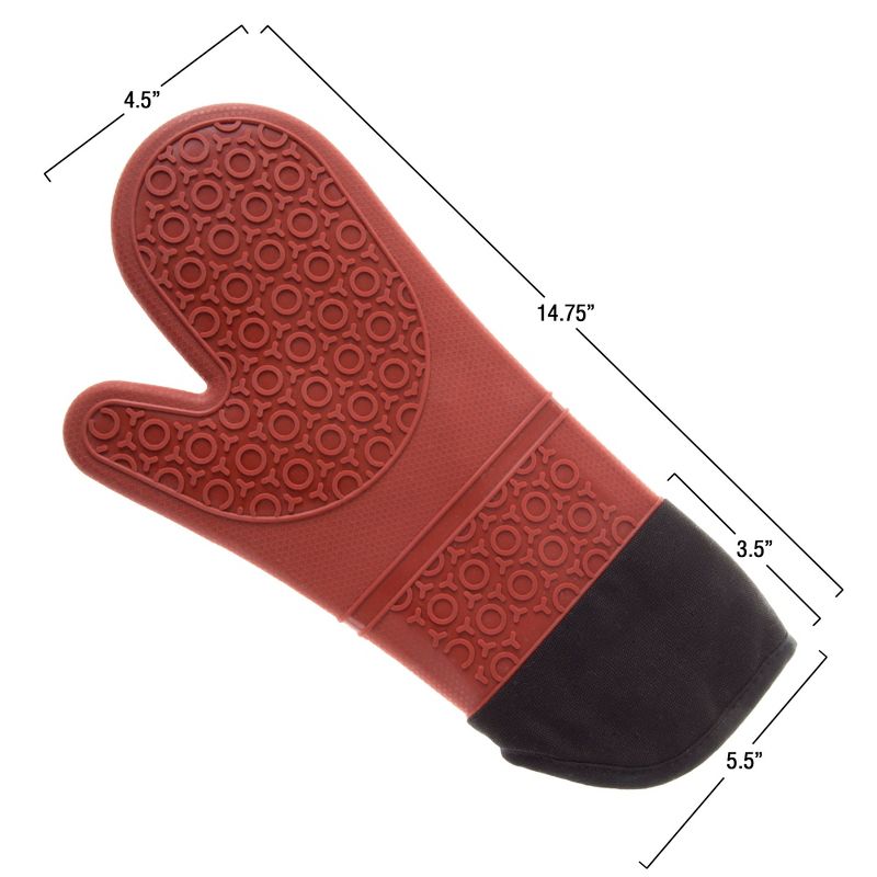 Silicone Oven Mitts  Extra Long Professional Quality Heat Resistant with Quilted Lining and 2-sided Textured Grip  1 pair Dark Red by Lavish Home, 3 of 7