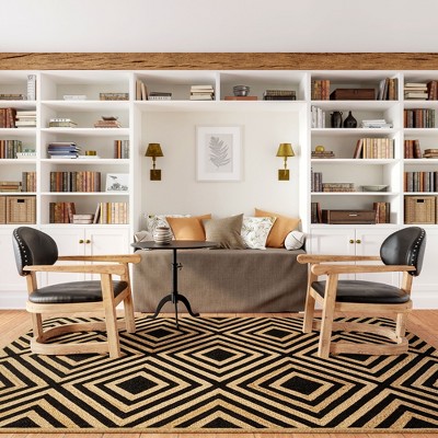 Black and Beige Jute Rectangular Trellis Area Rug, 9' x 12'