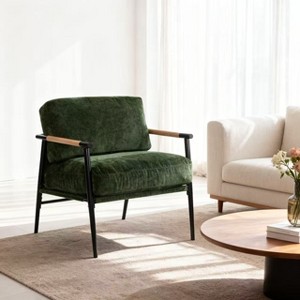 Homy Casa Modern Accent Chair with Plush Cushions, Metal Frame and Wooden Armrests, for Living Room, Bedroom or Office, Green - 1 of 4