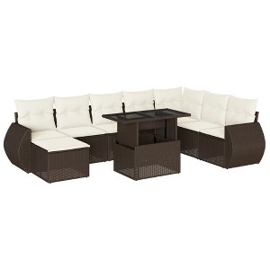 vidaXL Garden Sofa Set Brown, Cream White - 1 of 4