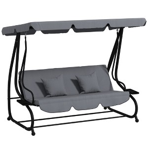 Free Standing Swing Bench, Porch Swing with Stand, Adjustable Canopy, Cushion and Pillows - 1 of 4