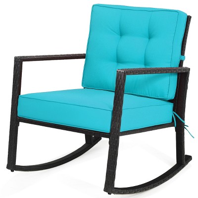 Tangkula Outdoor Wicker Rocking Chair Glider Rattan Rocker Recliner with Cushion