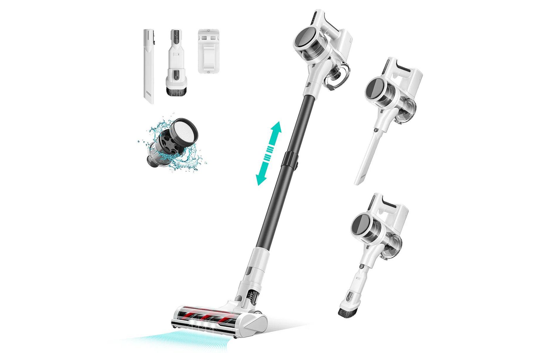 MAMNV Powerful Adjustable Cordless Vacuum Cleaner, Stick Vacuum with 85,000RPM for Hardwood, Pet Hair, Rug and Carpet, White