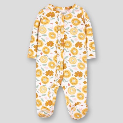 Lamaze Baby Girls' Organic Cotton Flower Child Ruffle Sleep N' Play - Amber Yellow